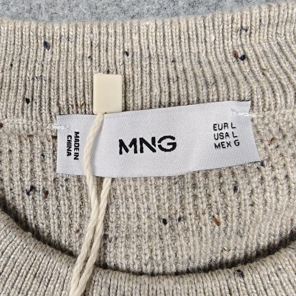 MNG Sweater Mens Large Beige Crewneck Viscose Wool Waffle Knit Pullover